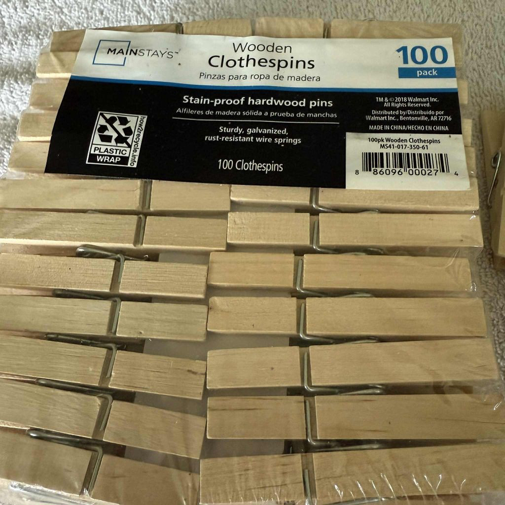 Mainstays Wooden Clothespins 100-Pack Stain-proof Hardwood